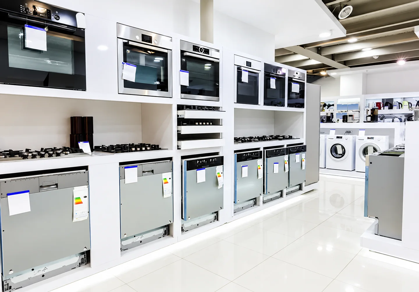 Household ovens and appliances in a showroom