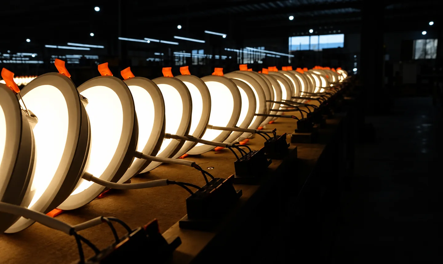 Rows of illuminated LED downlights