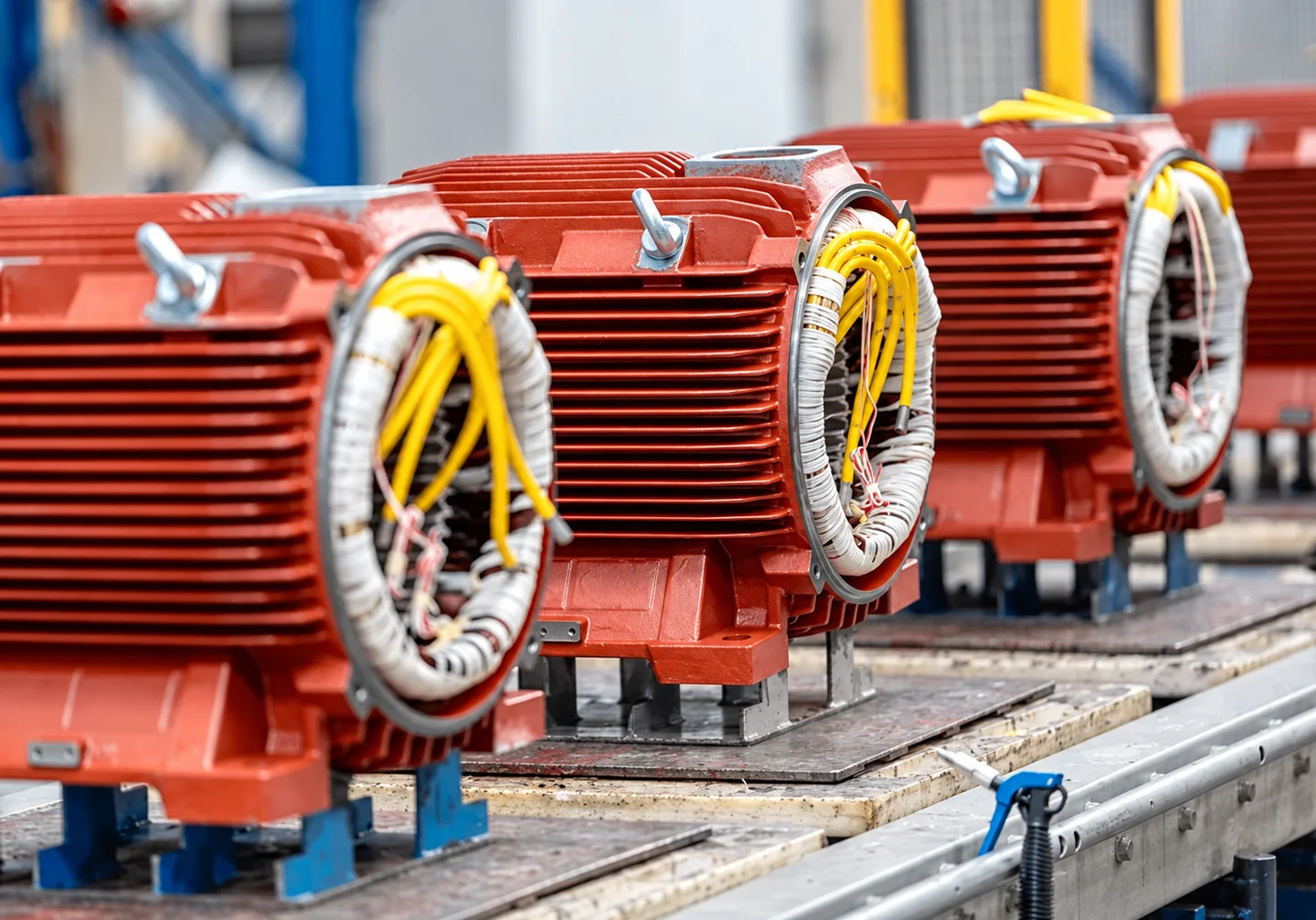 Electric motors and stators on a production line