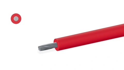 Illustrative UL3135 single-core construction with a 17-strand conductor, red silicone insulation and matching cross-section.