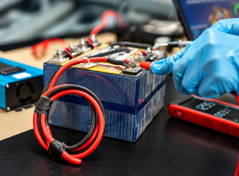 Electrical measurements with test leads at a battery terminal