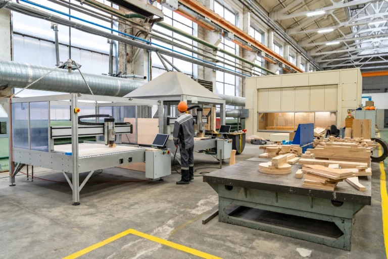 CNC woodworking equipment in a production workshop