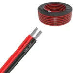 Red and black parallel silicone wire coil and stripped wire ends.