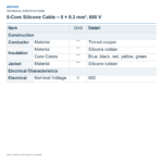 5-Core Silicone Cable – 5 × 0.3 mm², 600 V — technical specifications