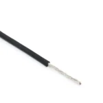 Straight black silicone wire sample with a long stripped conductor.