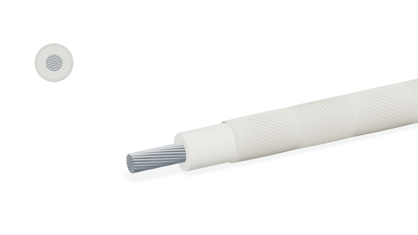 Single-core cable construction illustration with external fibre braid and cross-section