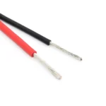 Red and black straight silicone wire samples with exposed metal strands.