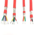 Cable samples showing braided screens and coloured insulated cores.