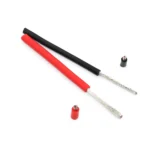 Red and black stripped wire samples beside their cut sections.